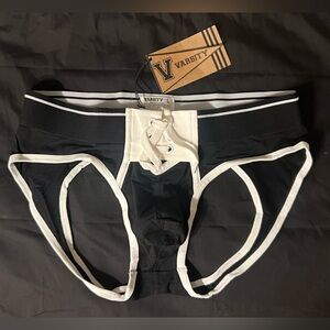 *New w/ Tags*  VARSITY Brand - SCRIMMAGE LACE-UP JOCK BRIEF - Black - Size L